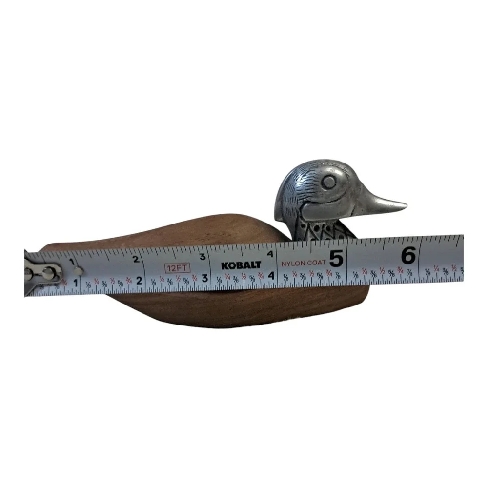 Vintage Wooden Duck with Silver Stainless Steel Tone Metal Head MCM 6